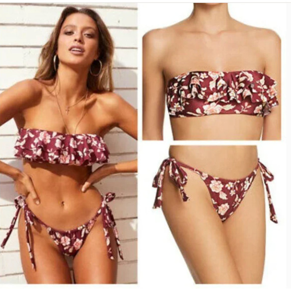 MinkPink Rhapsody Layered Bandeau Bikini Top & Bottom Set XS NWT - Picture 1 of 6